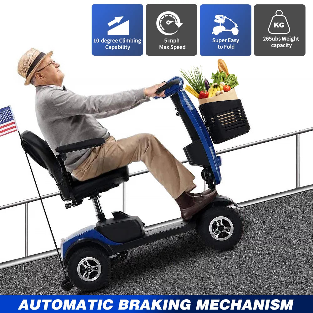 Blue 4 Wheels Folding Mobility Scooter with USB Charging Port B78334