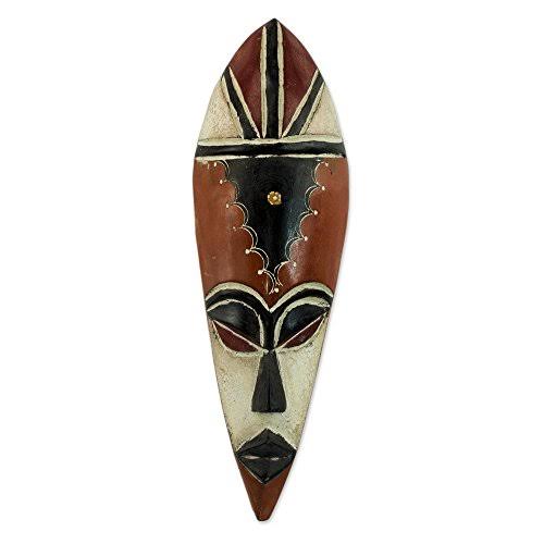 Decorative Ghanaian Large African Rubber Wood Mask, Orange G496969