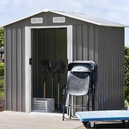 8 x 6FT Grey Metal Outdoor Storage Shed with Sliding Door N1916