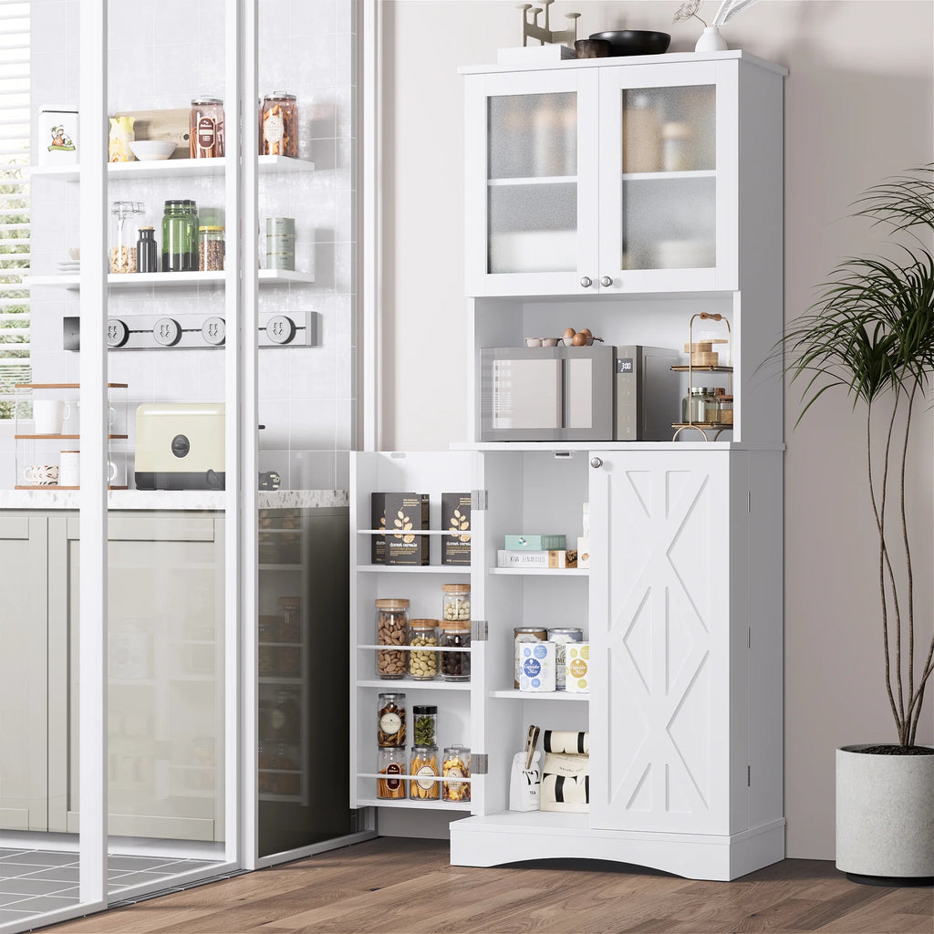 63'' White 4 Door Kitchen Storage Cabinet with Adjustable Shelves S88017