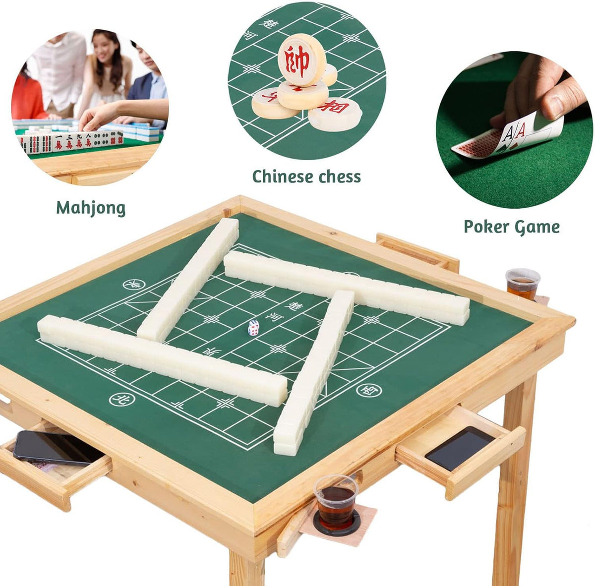Folding Card Table with Plush Top and 4 Drawer X404037