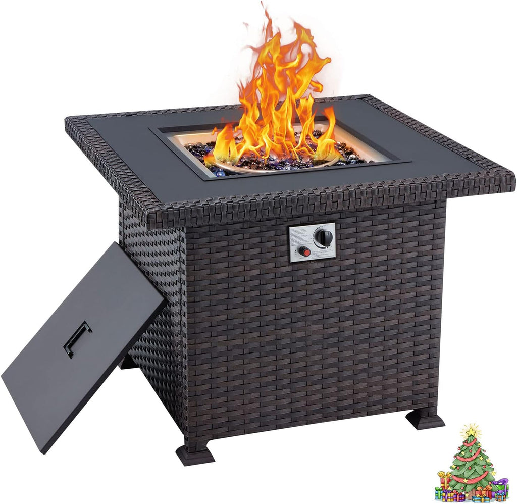 Propane Fire Pit Table 44in 50000BTU Auto-Ignition Smokeless with Cover and Blue Fire Glass Black D692576