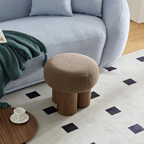 Small Round Teddy Fabric Ottoman with Non-Skid Legs W996309