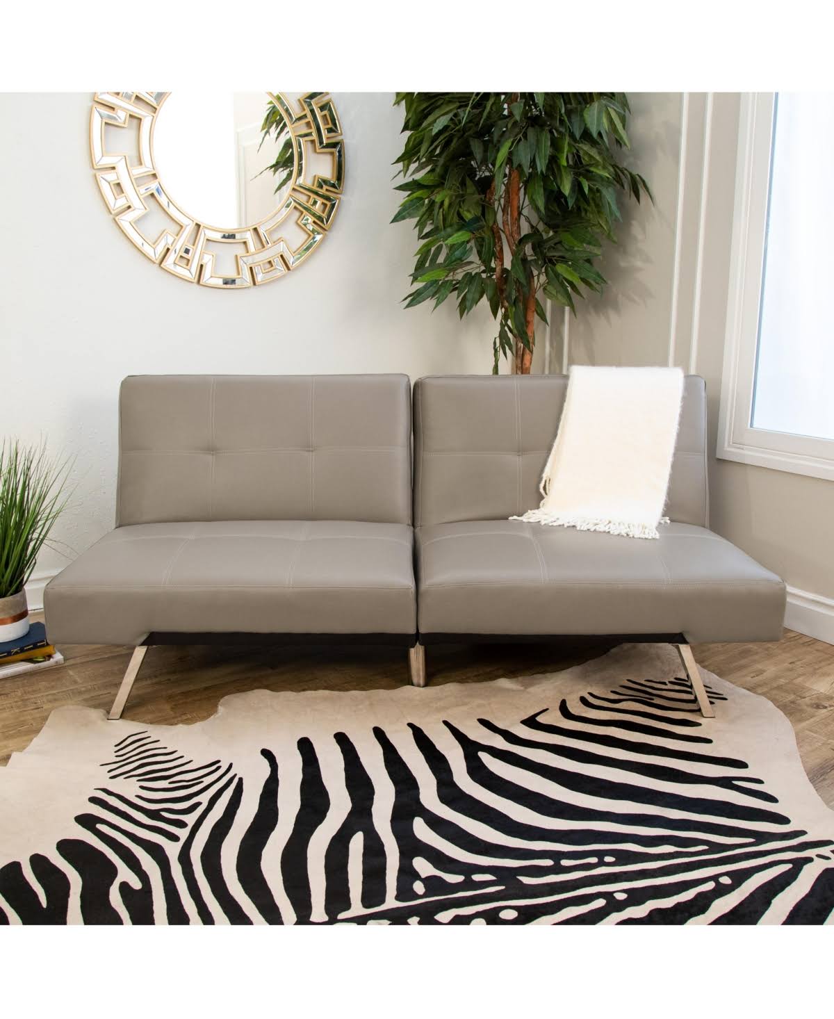 Gray Leather Convertible Sofa Y3703