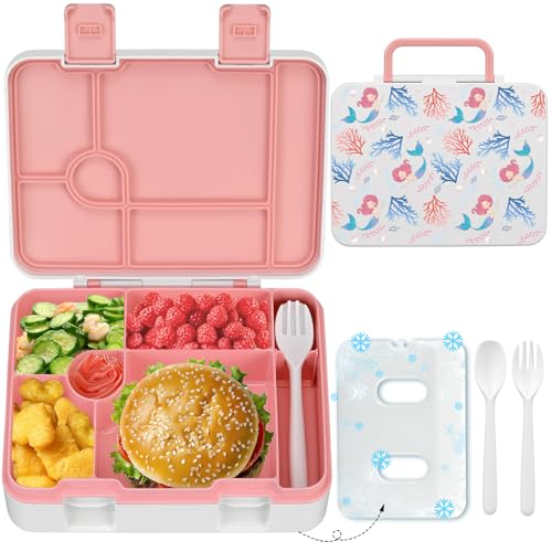 Kids 5 Compartment Leak-Proof Bento Lunch Box with Ice Pack and Utensils K448