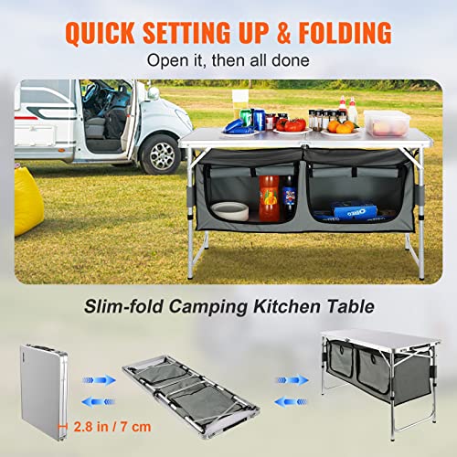 3 Adjustable Height Folding Camping Kitchen Table with Storage Organizer F247440