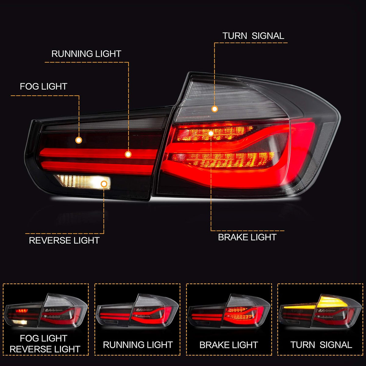 Black Tail Lights Assembly for BMW 3 Series F30 G88717