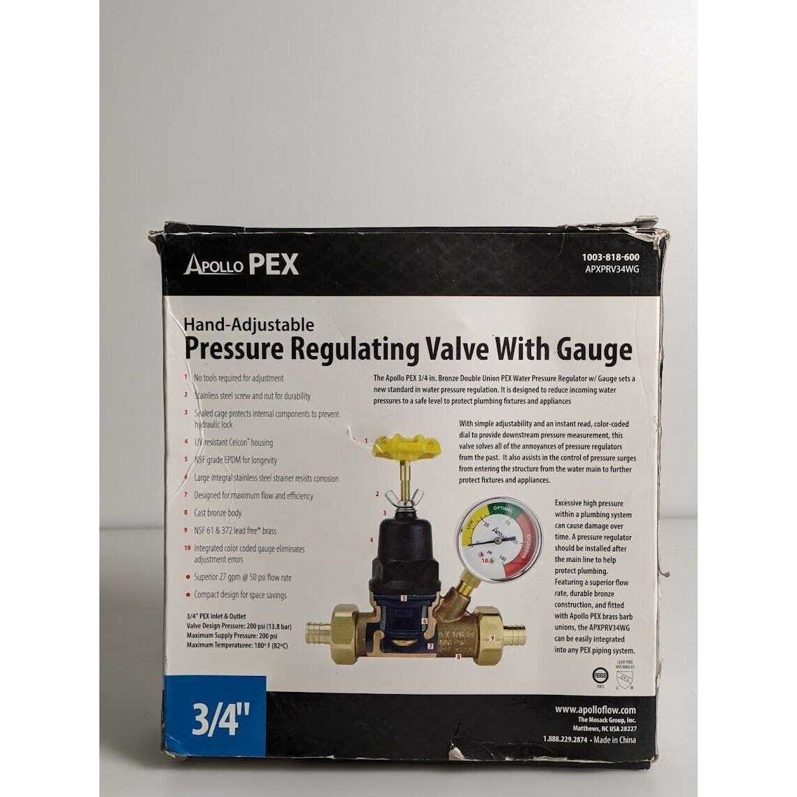 3/4 in. Bronze Double Union PEX Water Pressure Regulator with Gauge D891