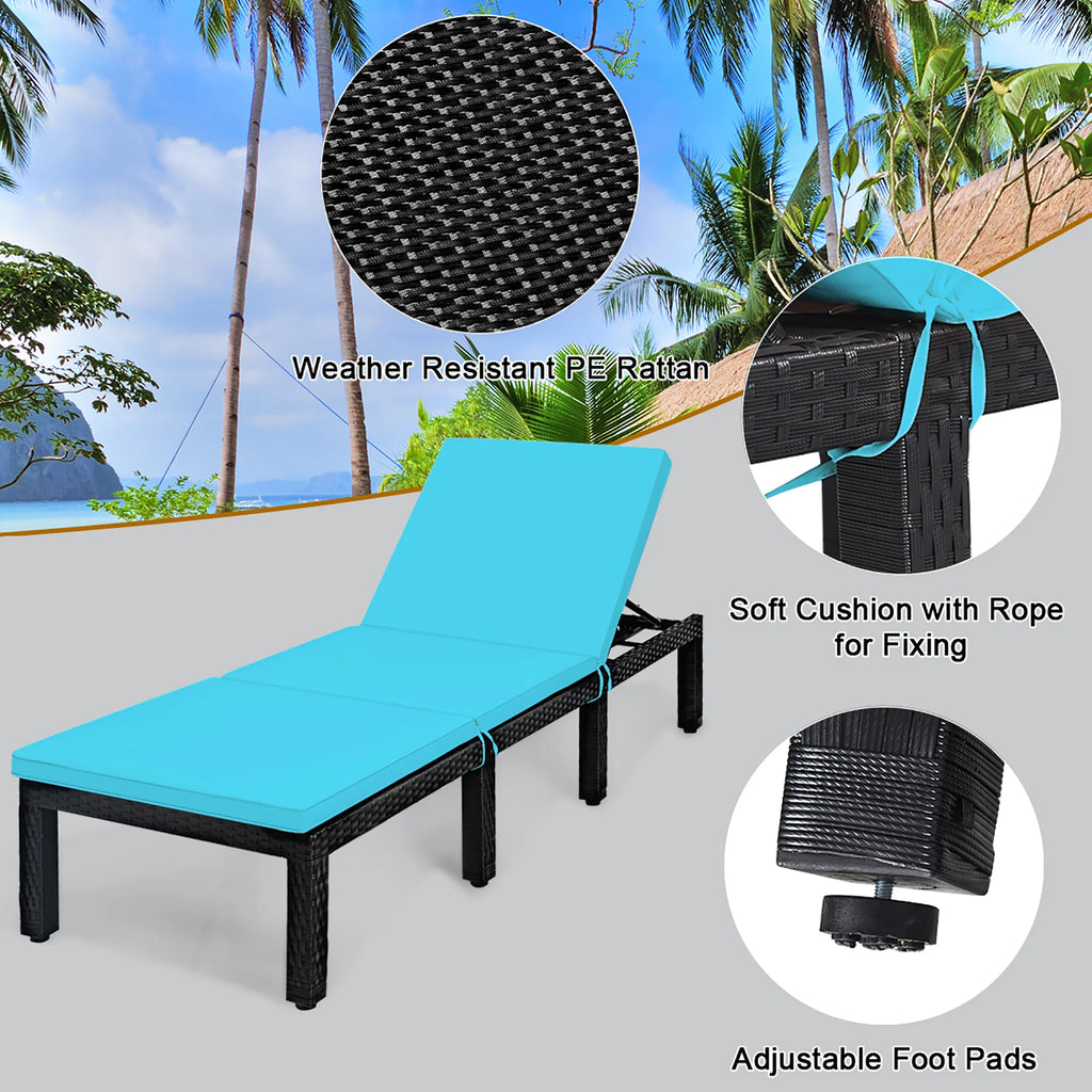 Patio Rattan Lounge Chair Height Adjustable Turquoise Y93822