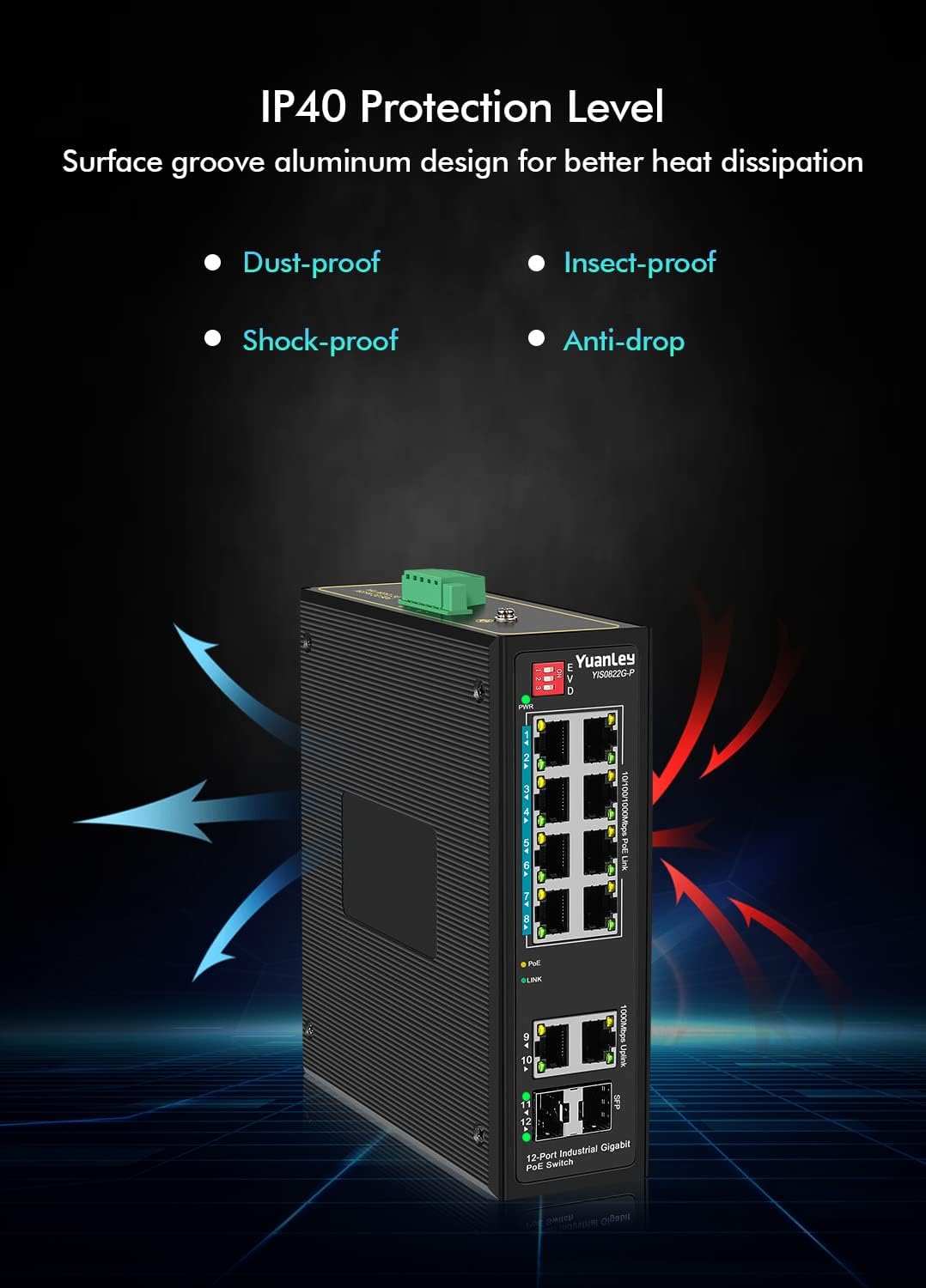 8-Port Industrial Gigabit PoE DIN-Rail Switch, 120W Unmanaged, Pack of 2 T49354