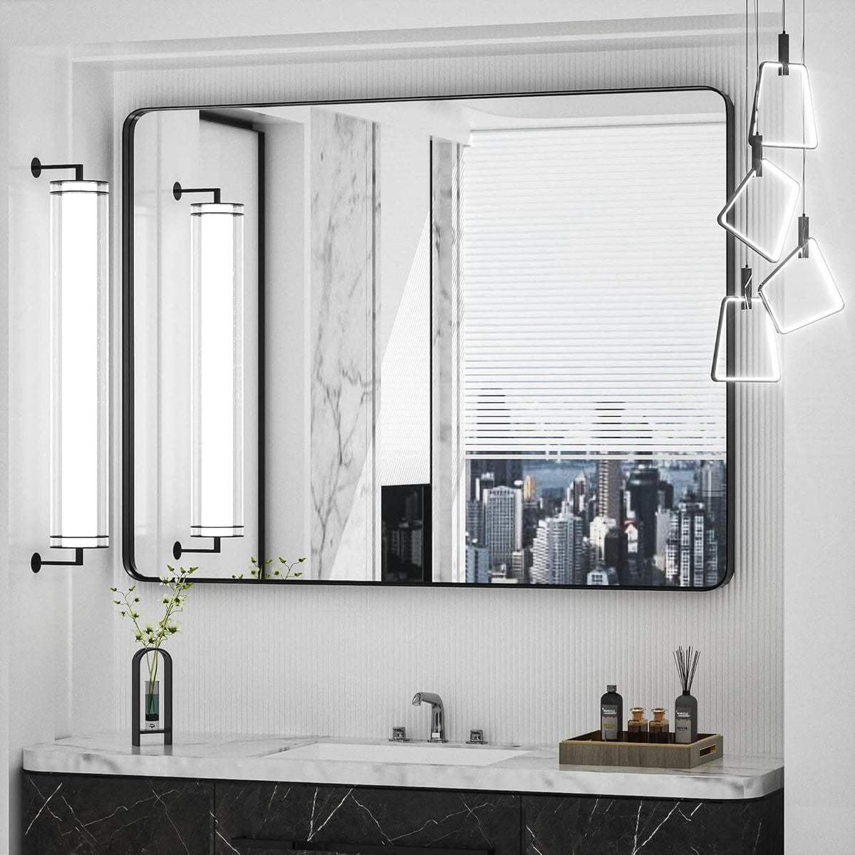 40 x 30 Inch Black Metal Frame Rectangular Wall Mirror C866