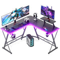 Black 51 Inch L Shaped Gaming Desk with LED Lights X926454