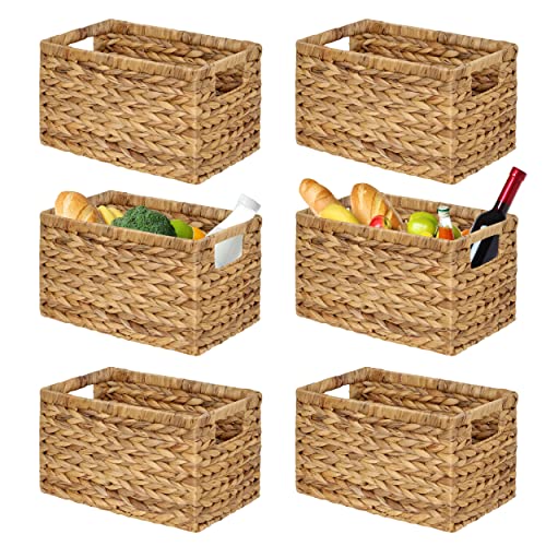 Set of 6 Natural Water Hyacinth Woven Storage Baskets with Built-in Handles R984452