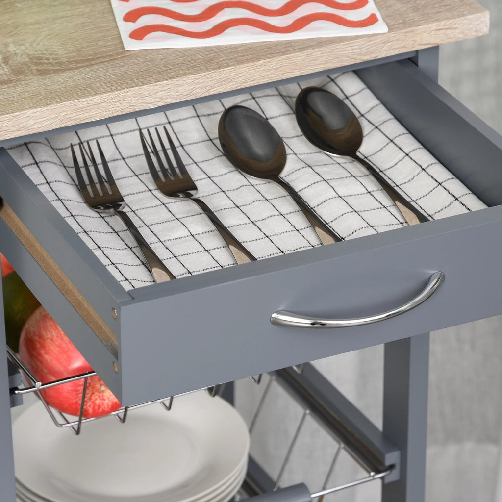 Gray Compact Rolling Kitchen Cart with Storage Drawer O410604