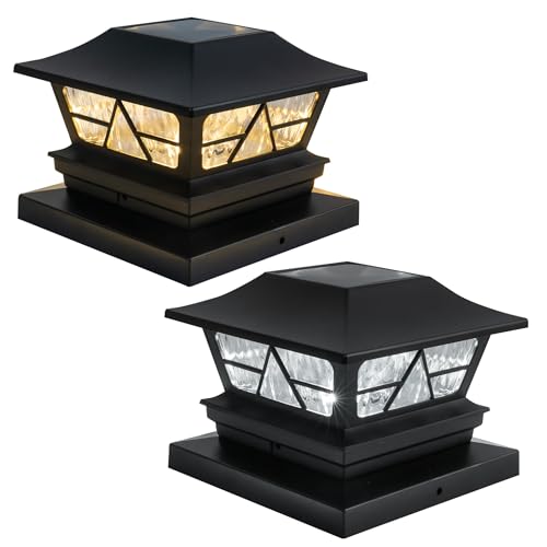 4 Pack Solar Post Cap Lights Waterproof Color Changing Warm White/Cool White for 4x4 5x5 6x6 Wood Posts E13754