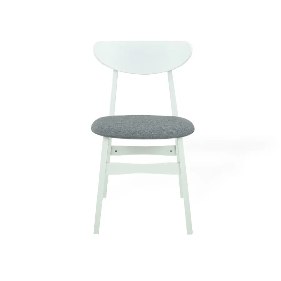 Set of 2 Chairs and Round Dining Table Solid Wood Padded Seat White L4921