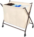3 Compartment Rolling Canvas Laundry Sorter Hamper with Wheels V9195