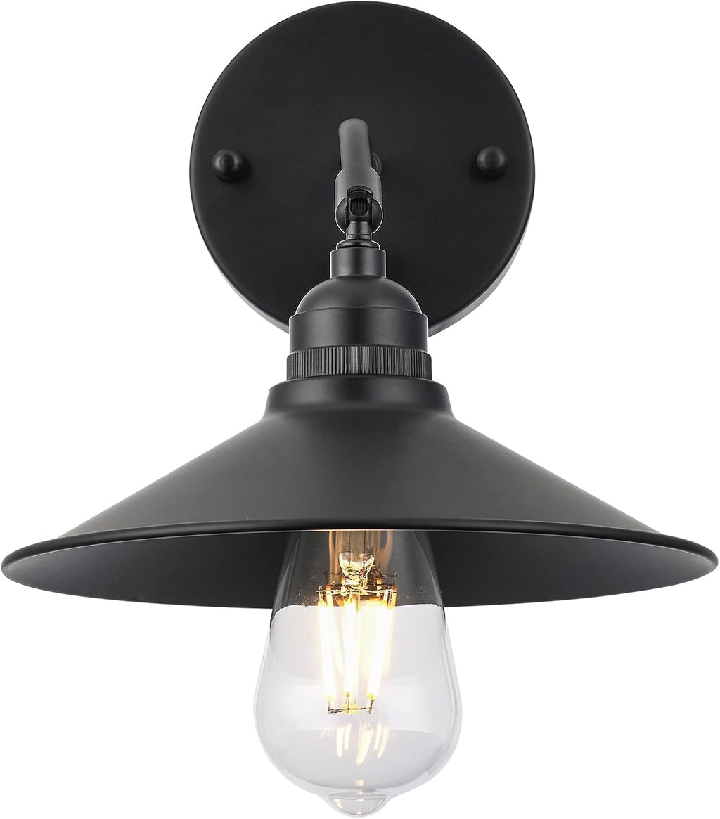 Industrial Farmhouse Metal Wall Sconce with on/Off Switch, Matt Black Funnel Shade S1451