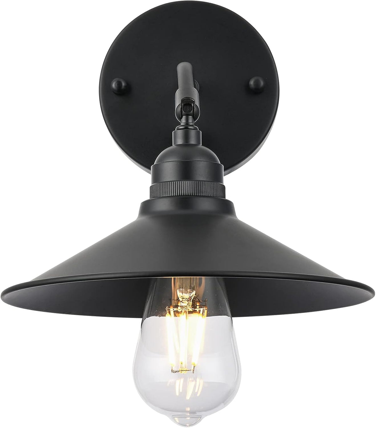 Industrial Farmhouse Metal Wall Sconce with on/Off Switch, Matt Black Funnel Shade S1451