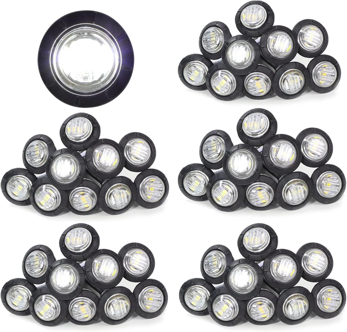 3/4 Inch Amber 3 LED Round Side Marker Indicator Lights with Black Rubbers 12V DC J3116