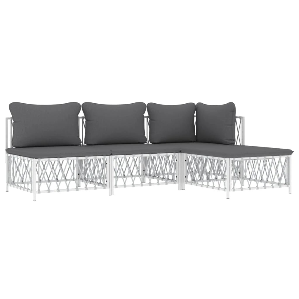 4 Piece Patio Set with Cushions White Steel X5657