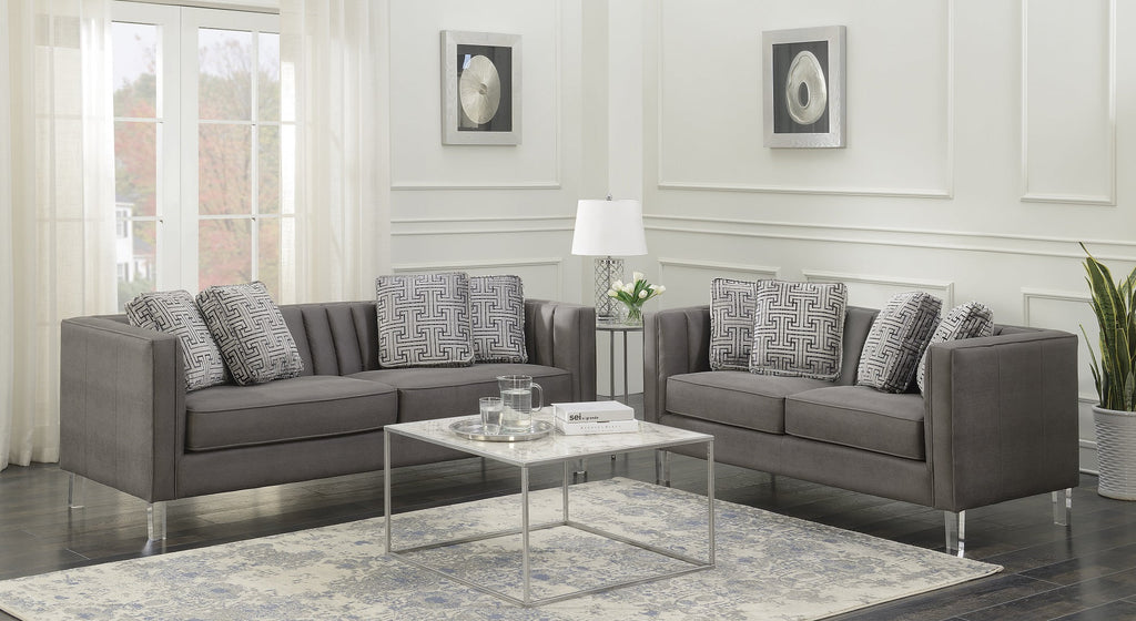 Grey Acrylic Leg Iron Channeled Sofa Y31601