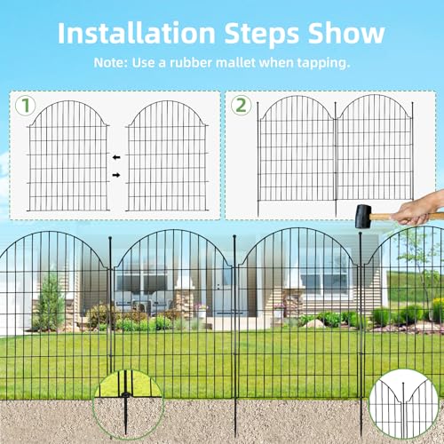 Arched Rustproof Metal No Dig Garden Fence with Ground Stake B471624