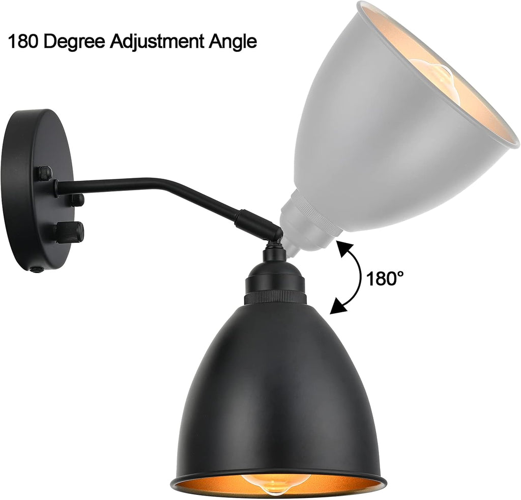 Industrial Farmhouse Metal Wall Sconce with on/Off Switch, Matt Black Funnel Shade S1451