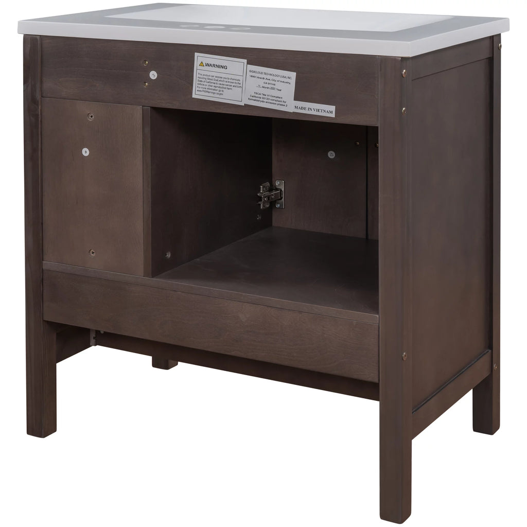30" Brown Solid Wood Bathroom Vanity Base Only M2149