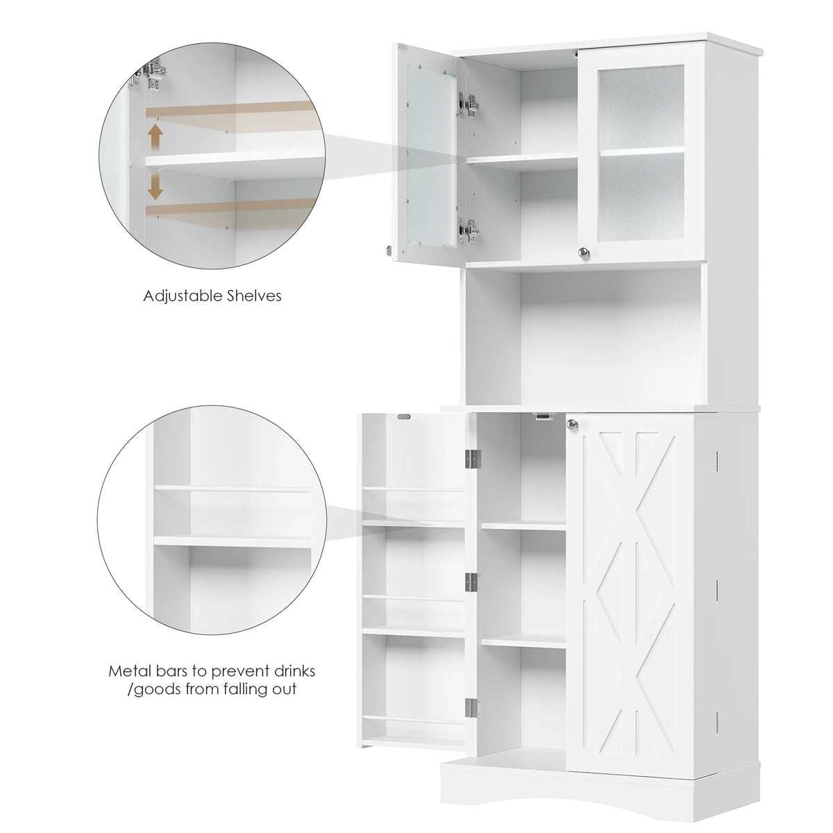 63'' White 4 Door Kitchen Storage Cabinet with Adjustable Shelves S88017