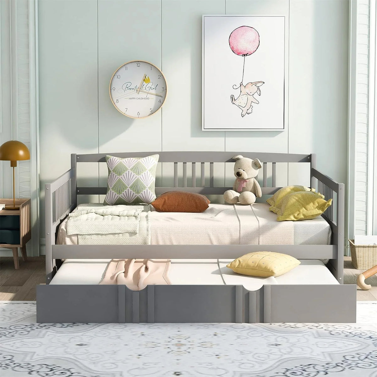 Grey Full Size Wood Daybed with Trundle B73581