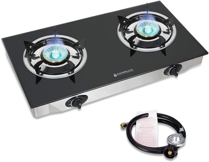 Double Burner Propane Gas Cooktop with Tempered Glass B175633