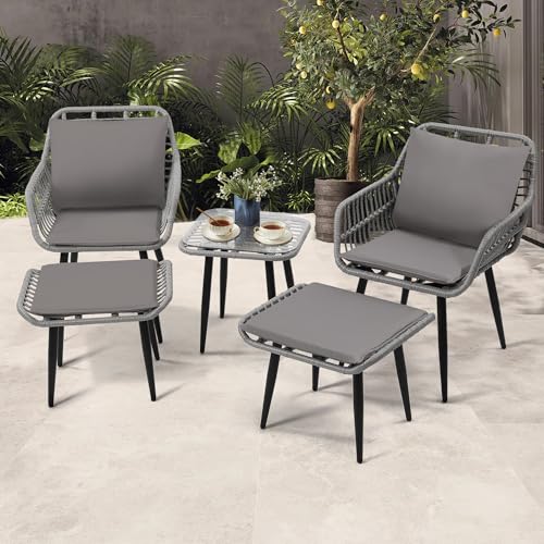 5 Piece Wicker Bistro Patio Conversation Furniture Set F180