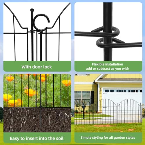 Arched Rustproof Metal No Dig Garden Fence with Ground Stake B471624