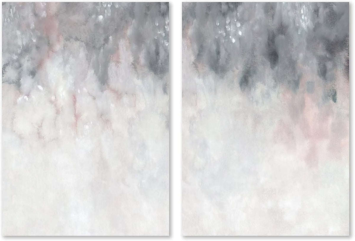 Abstract Gray White Pink Canvas Painting 16x24inchx2 No Frame M541868