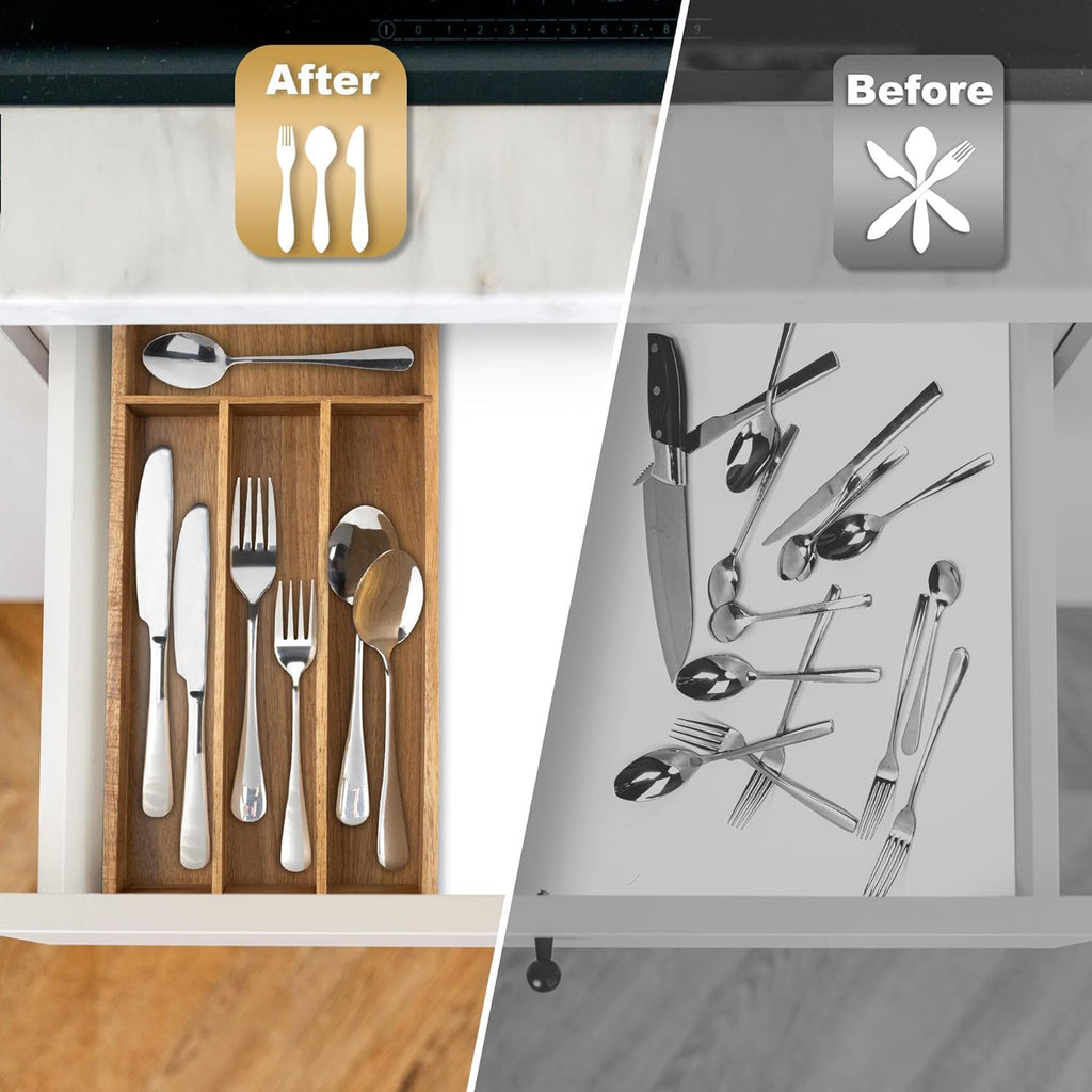4 Slot Acacia Silverware Drawer Organizer Z89656