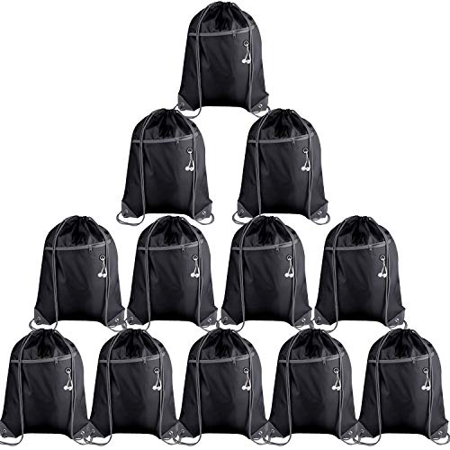 12Pcs Drawstring Backpack Bags with Zipper Pocket and Headphone Hole D45018