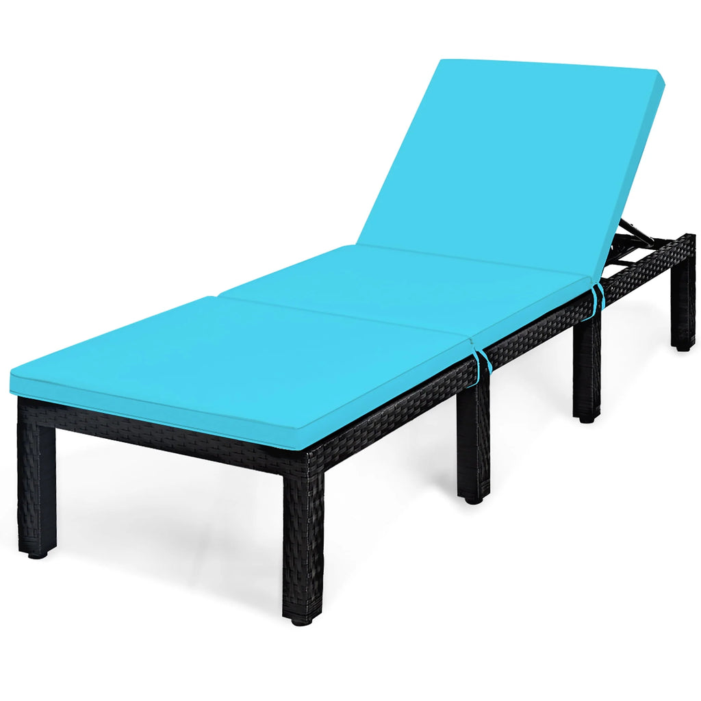 Patio Rattan Lounge Chair Height Adjustable Turquoise Y93822