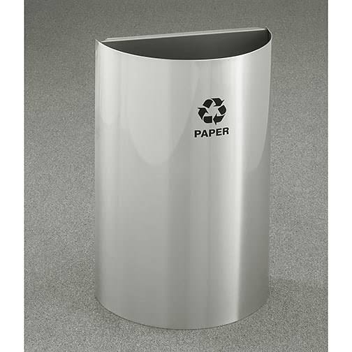 Satin Alum Open Top Half Round Recycling Receptacle, 10 Gallon L468