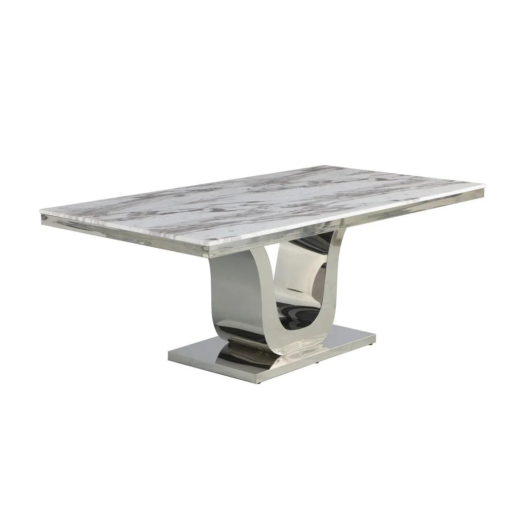 78" x 40" White Marble Dining Table W666