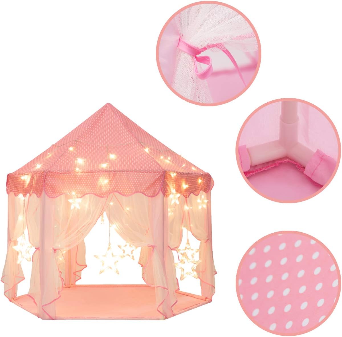 55'' x 53'' Princess Tent with Star Lights Play Tent Z2959