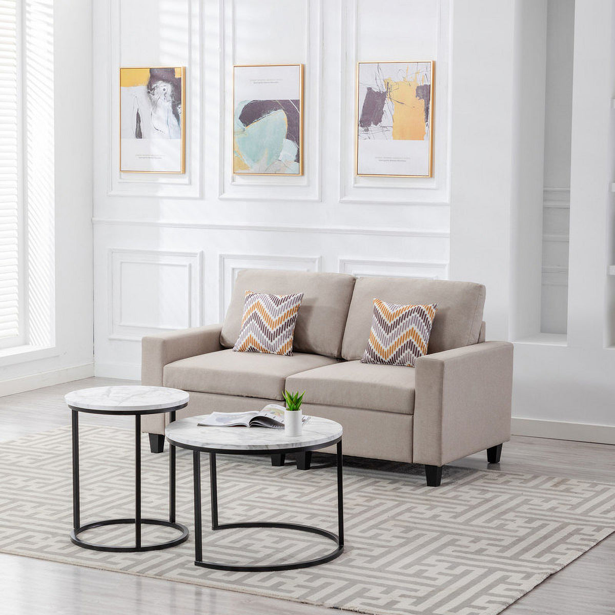 Beige Linen Fabric Living Room Set V78899