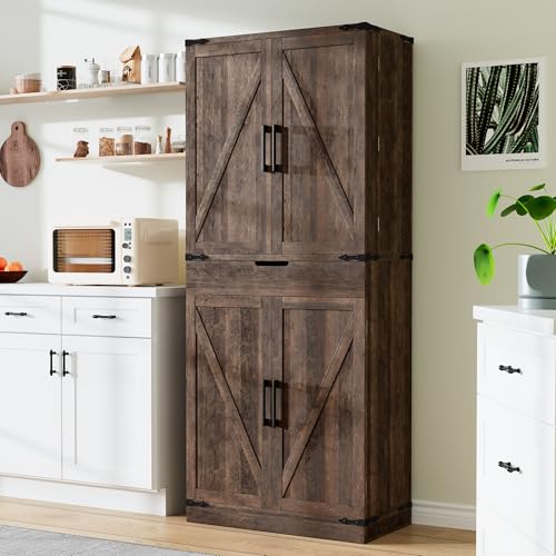 72" Tall Storage Cabinet with Adjustable Shelves & Steel Frame, Dark Grey E5283