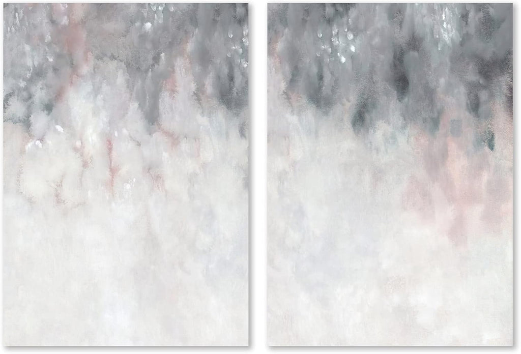 Abstract Gray White Pink Canvas Painting 16x24inchx2 No Frame M541868