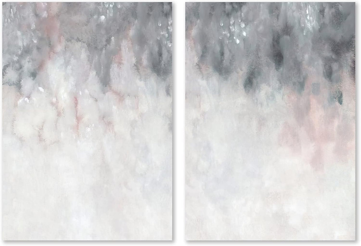 Abstract Gray White Pink Canvas Painting 16x24inchx2 No Frame M541868