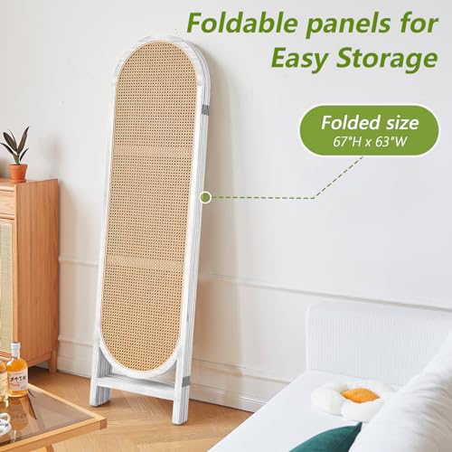 White Brown Hand-Woven Rattan Room Divider B258