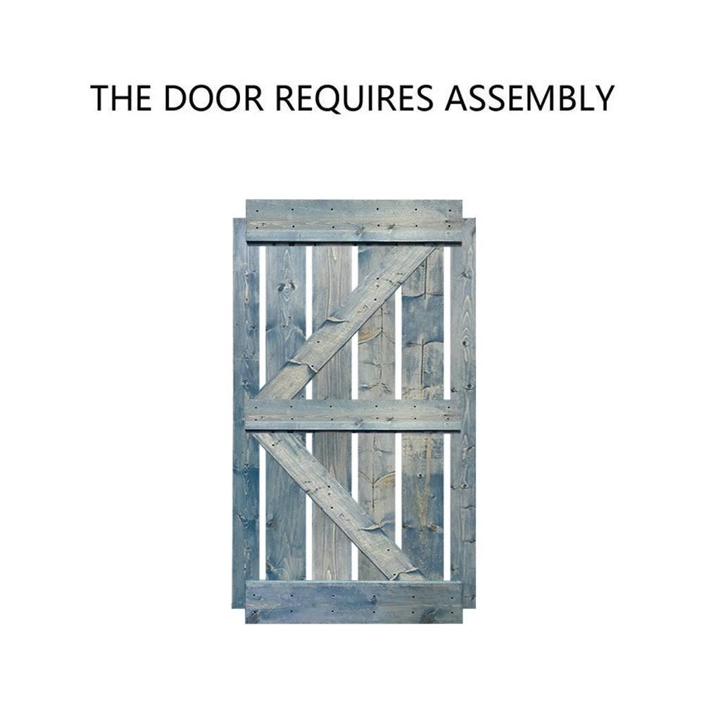 Ocean Blue Stained Wood Sliding Barn Door with Hardware Kit X25484