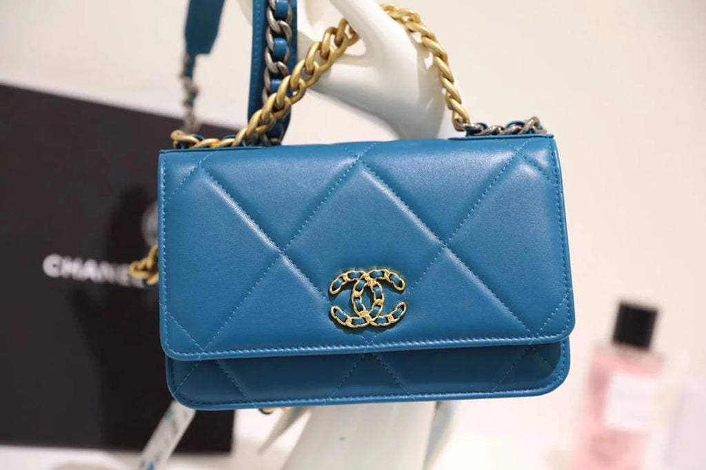 Blue Goatskin Leather Flap Bag R38571