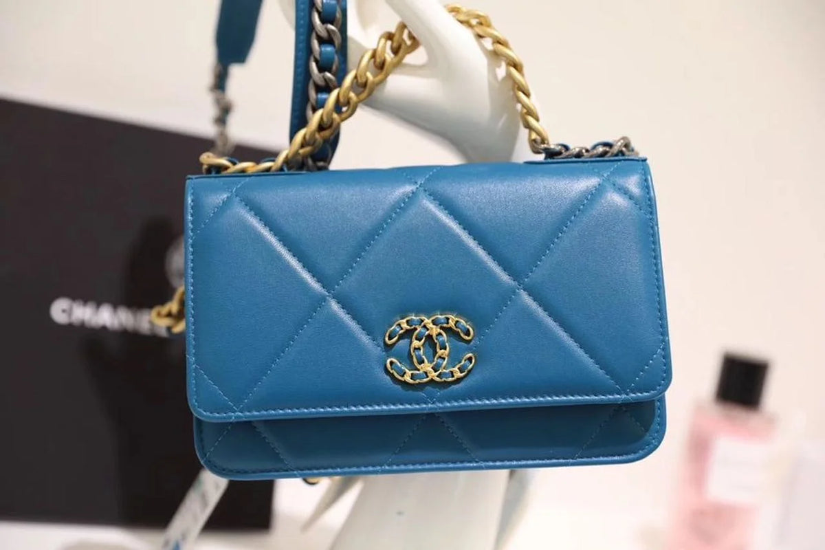 Blue Goatskin Leather Flap Bag R38571