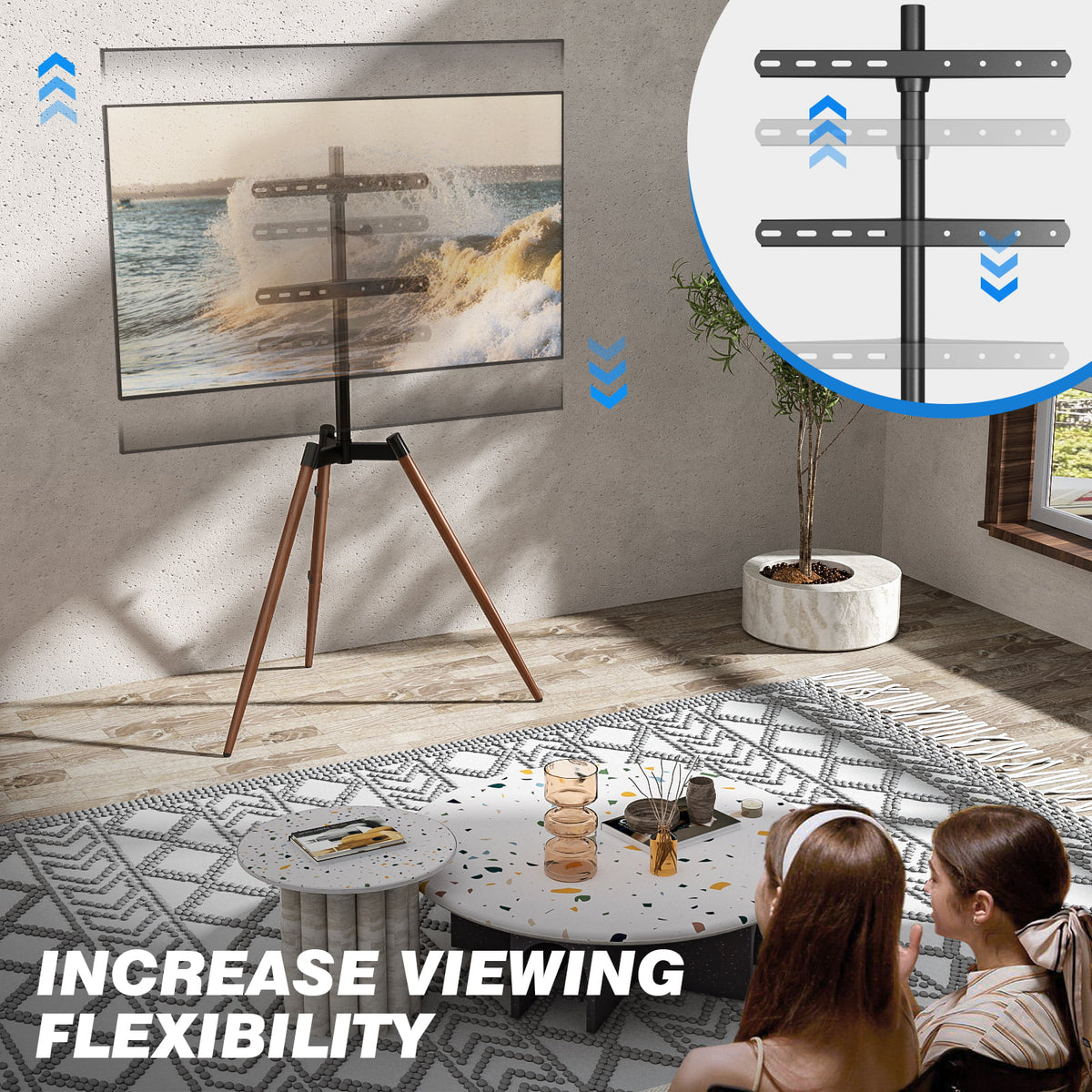 Adjustable Tripod Floor TV Stand with Mount for 32" to 65" Flat Screen TVs, Brown A897666
